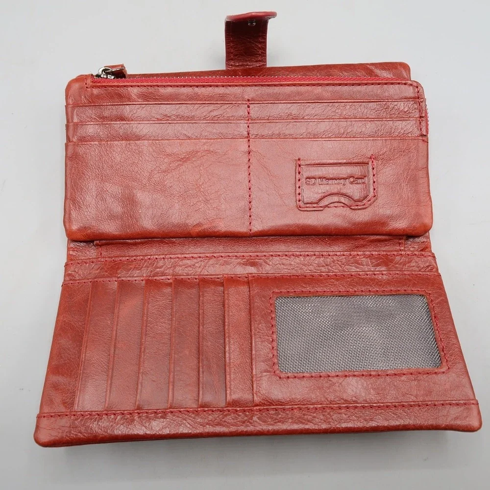 Soft‎ Red All Soft Red Leather Burgundy Clutch Organizer Wallet